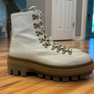 NWT All Saints Wanda White Crinkle Leather Combat Boots, Women’s US 9/EU 39